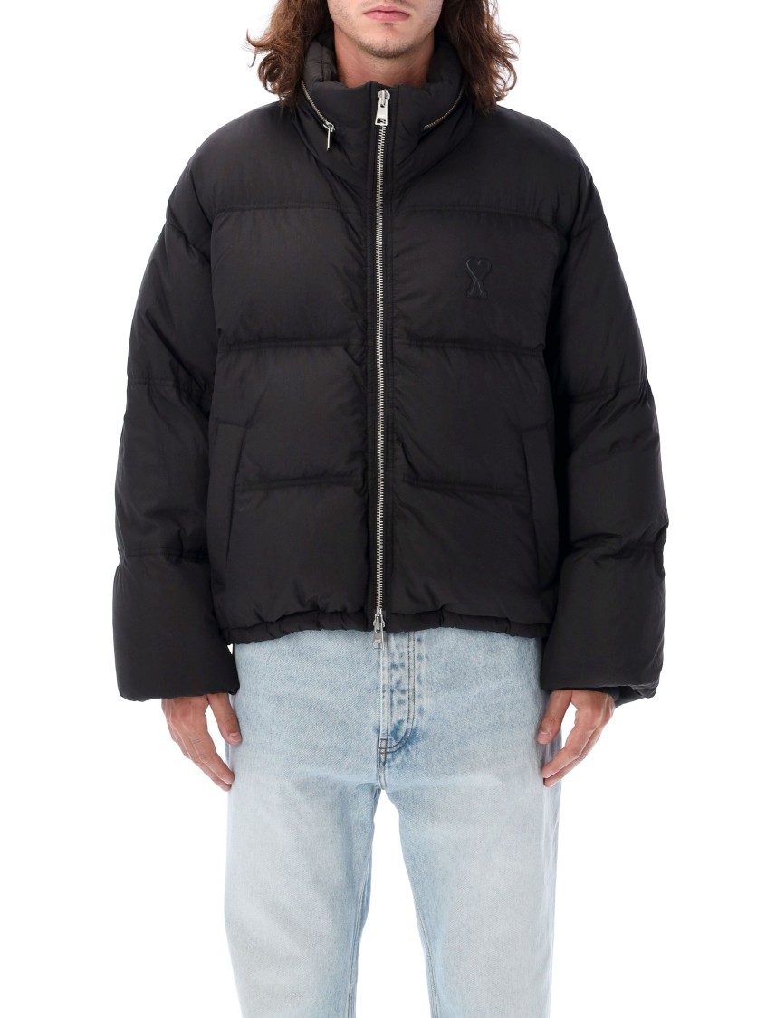 Shop Ami Alexandre Mattiussi Ami Logo Puffer Jacket In Black