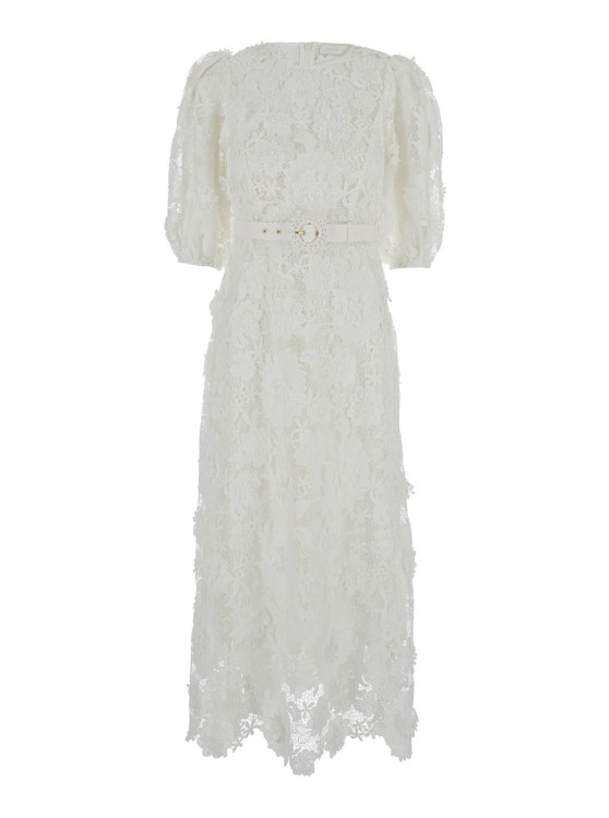 Shop Zimmermann White Long Dress With Off-shoulders In Lace