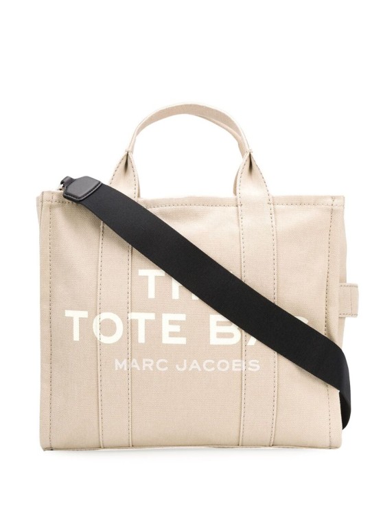 Shop Marc Jacobs The Small Tote' Beige Tote Bag With Logo Print In Cotton In Neutrals