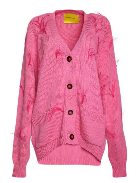 Marques' Almeida Oversized Cardigan With Feathers Pulls In Pink