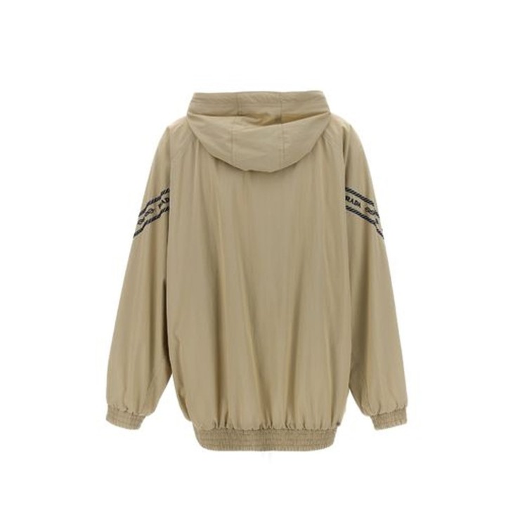 Prada Drawstring Hooded Jacket In Neutrals