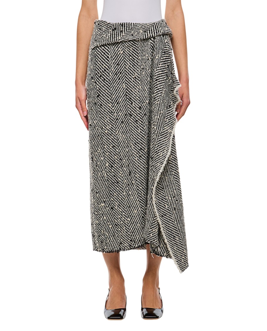 Erdem Draped Herringbone Midi Skirt In Grey