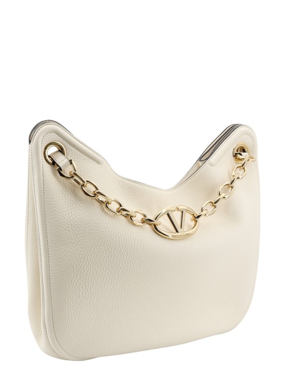 Shop Valentino Leather Shoulder Bag With Vlogo Signature Detail In Neutrals