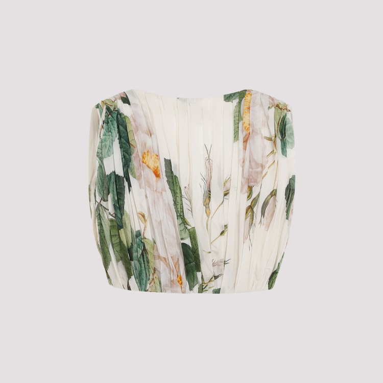 Shop Giambattista Valli Magnolia Print Ivory Green Silk Top In Multicolor