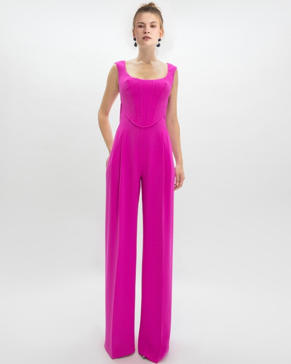 Shop Gemy Maalouf Corset Jumpsuit With Cape - Jumpsuits In Pink