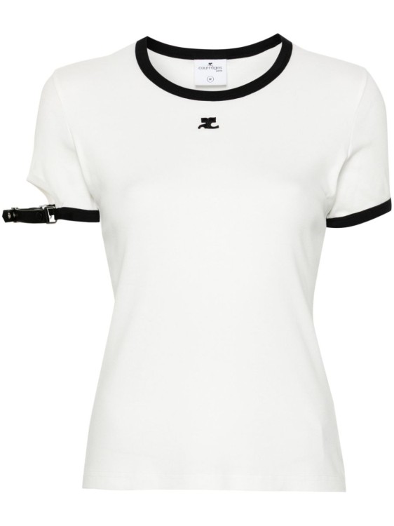 Shop Courrèges Buckle Contrast T-shirt In White