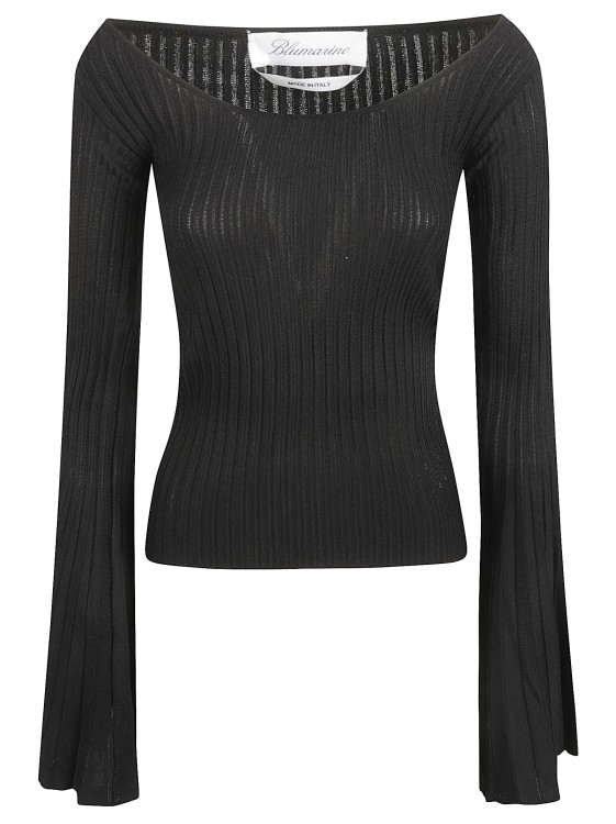 Shop Blumarine Fluted-sleeve Knitted Top In Black