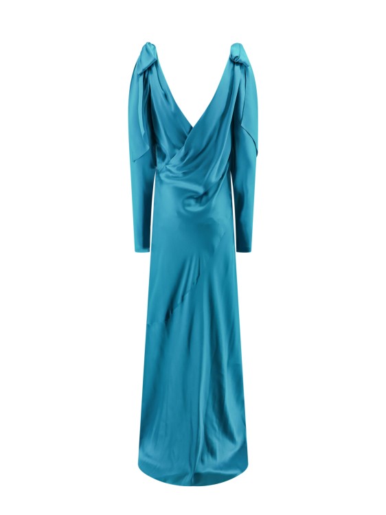 Shop Alberta Ferretti Satin Long Dress With Cut-out Details In Blue