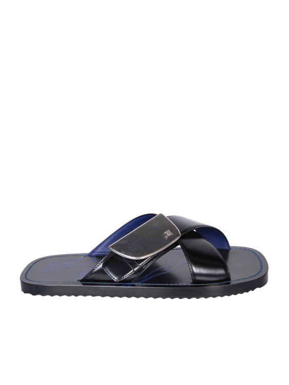 Shop Burberry Black Sandals With Crisscross Straps In Grey