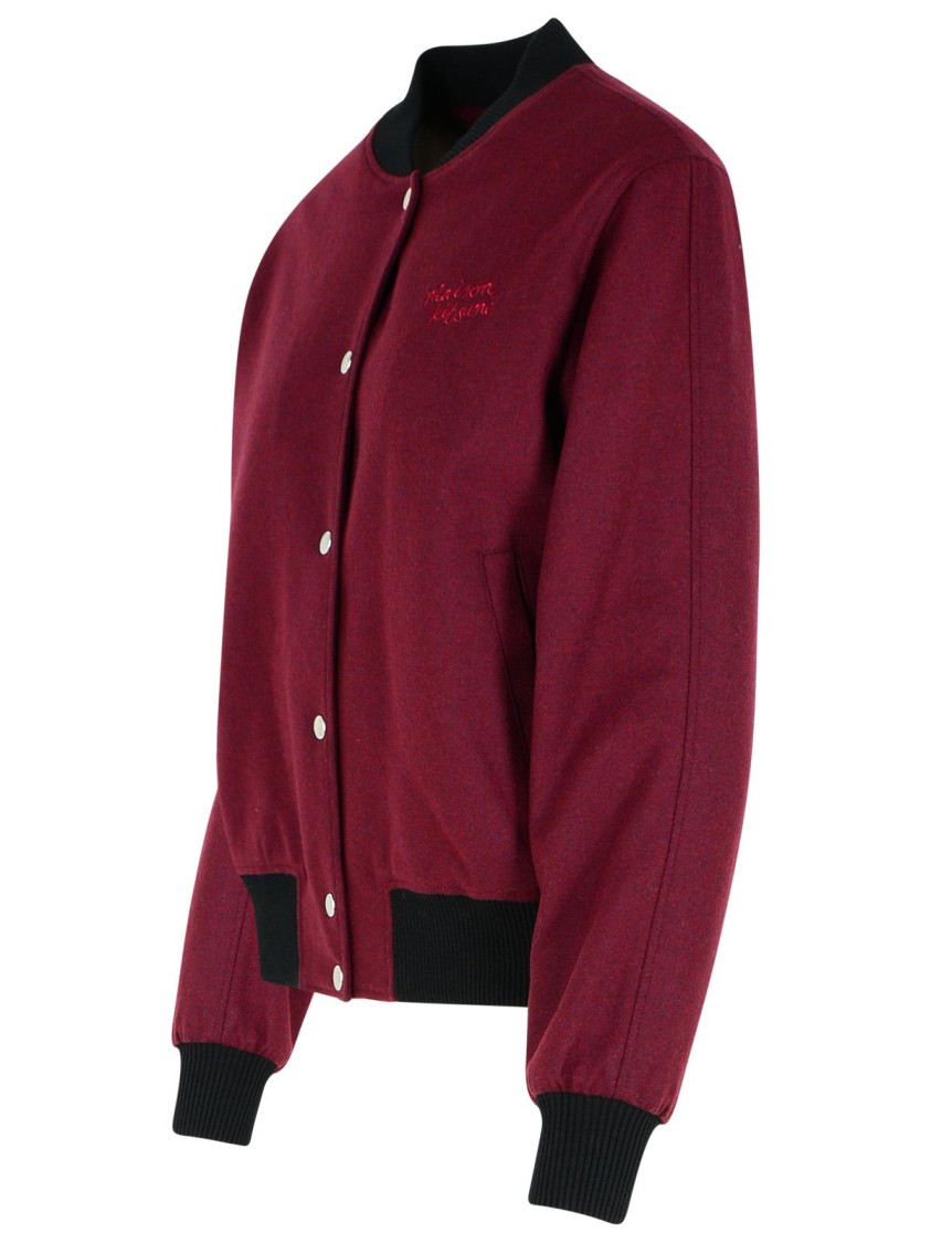 Maison Kitsuné Teddy Burgundy Flannel Bomber Jacket In Red