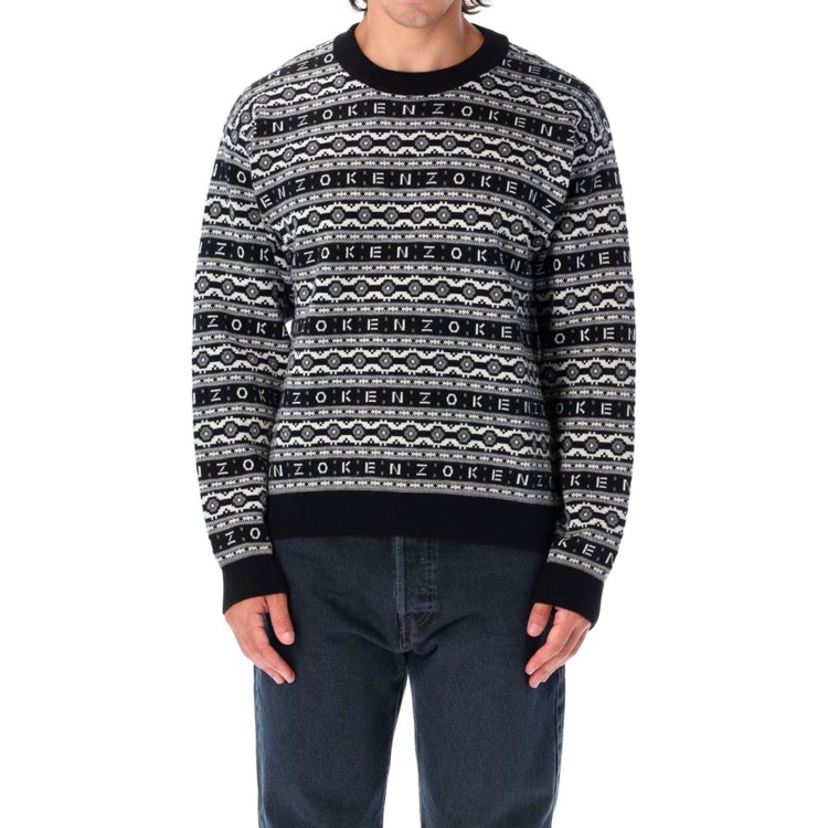 Shop Kenzo Striped Wool Sweater In Grey