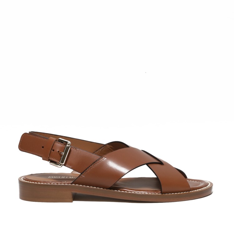Guglielmo Rotta Crossed Sandal In Raw Cut Leather In Tan Color In Brown