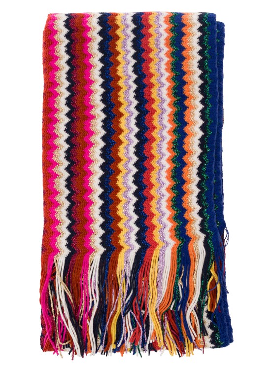 MISSONI MULTICOLOR SCARF WITH ZIGZAG MOTIF AND FRINGED HEM IN WOOL BLEND
