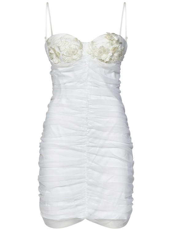 Shop Rotate Birger Christensen Egret-colored Tulle Rucched Minidress In White