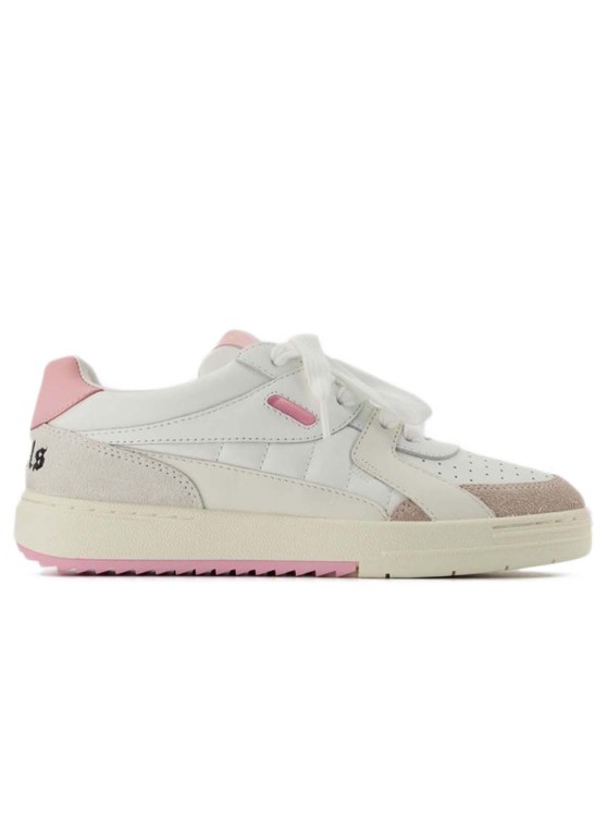 Shop Palm Angels Palm University Sneakers  - White/pink - Leather