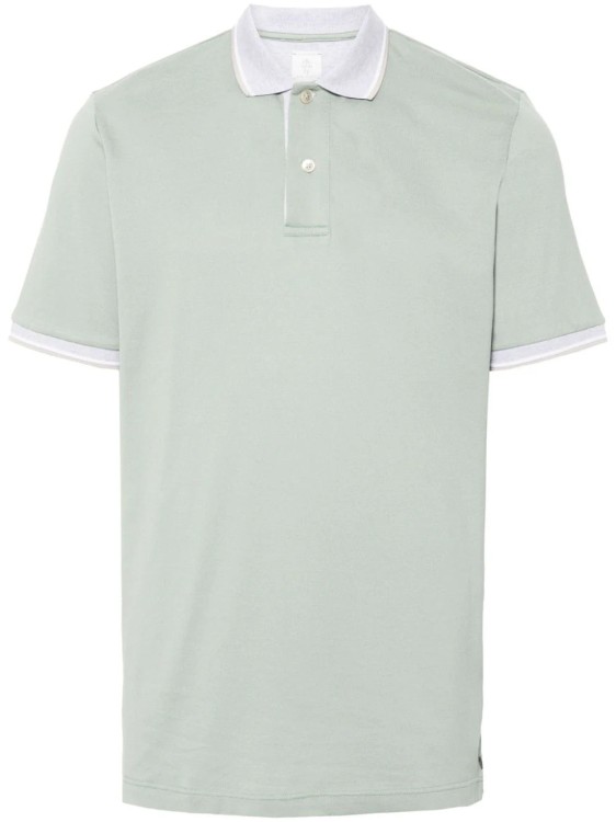 Shop Eleventy Stripe-detail Cotton Polo Shirt In Green