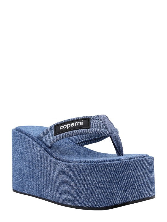 Shop Coperni Denim Sandals With Logo Patch On The Side In Blue