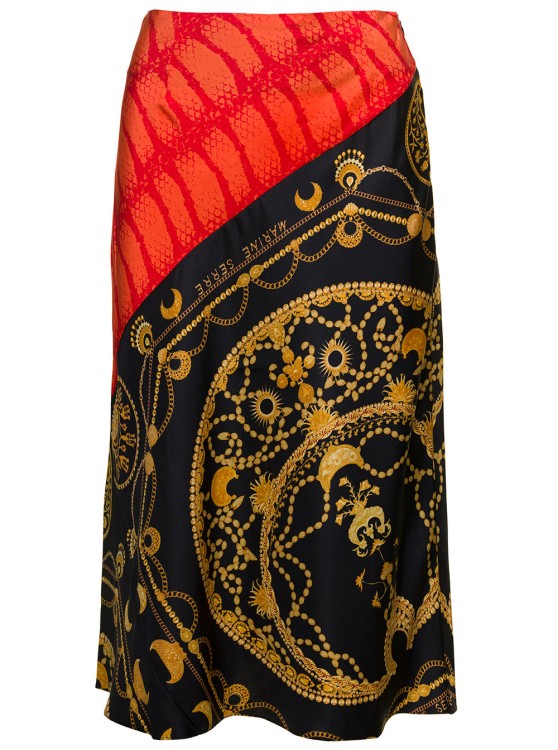 Shop Marine Serre Midi Multicolor Skirt With All-over Ornament Jewelry Print In Silk In Black