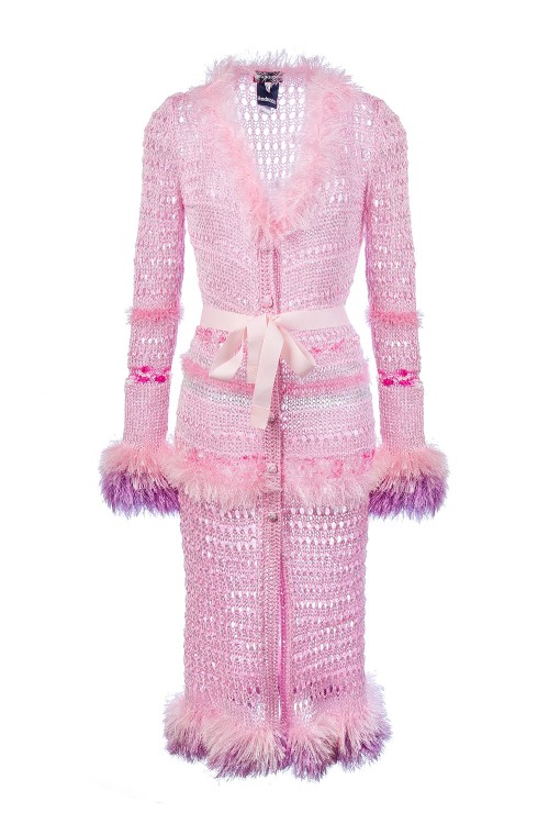 Shop Andreeva Monroe Pink Handmade Knit Cardigan-dress