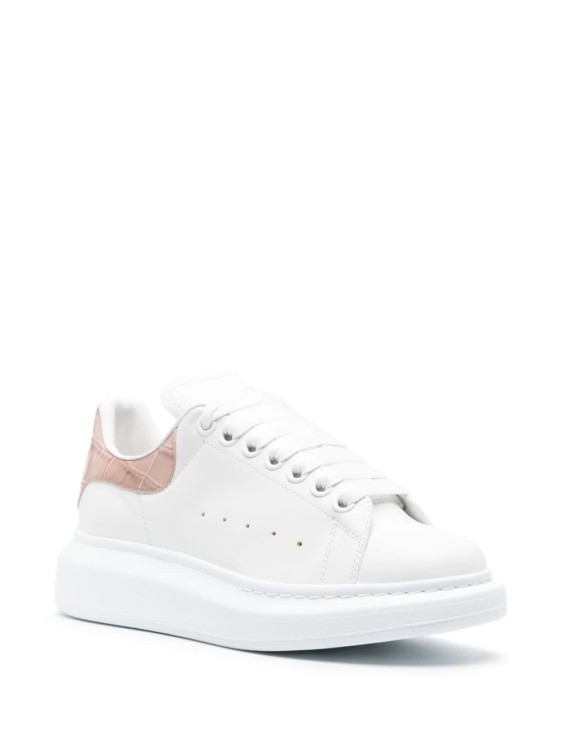 Shop Alexander Mcqueen Oversized Croco Sneakers White/coral