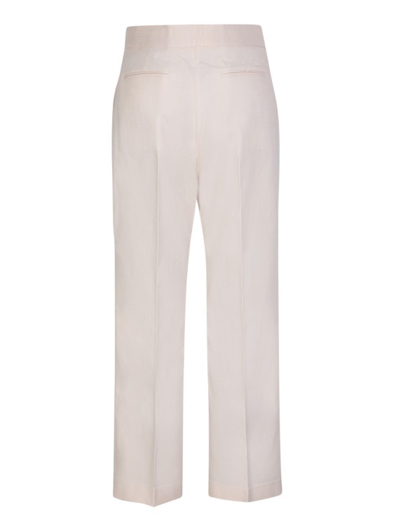 Shop Msgm Cropped Ivory Trousers In White