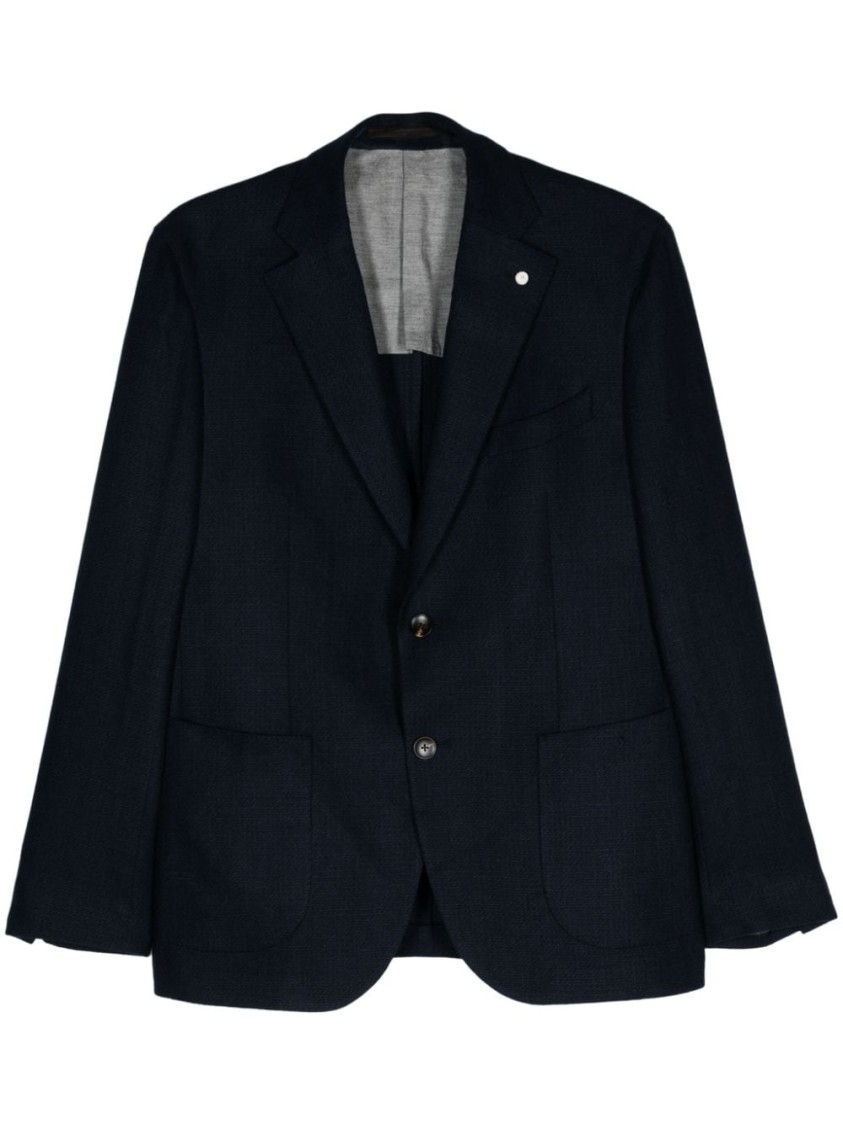 Luigi Bianchi Wool Blazer Textured Finish In Blue