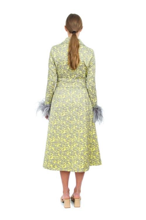 Shop Andreeva Yellow Jacqueline Coat With Detachable Feathers Cuffs