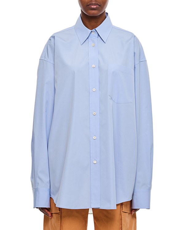 Shop Stella Mccartney Chiffon Back Oversized Shirt In Blue