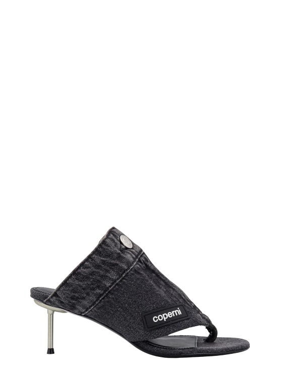 Shop Coperni Denim Sandals With Logo Patch In Black