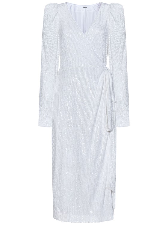 Shop Rotate Birger Christensen Egret-colored Sequin Wrap Midi Dress In White