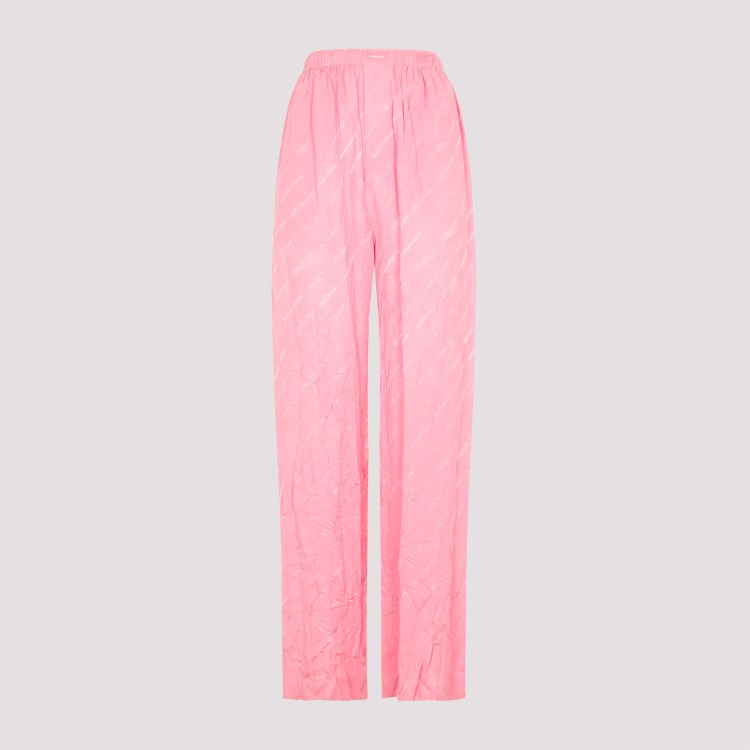 Shop Balenciaga Pink Silk Logoed Pants