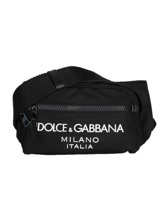 Dolce & Gabbana Fanny Pack With Front Logo Print And Adjustable Nylon-blend Belt In Black