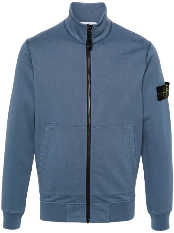 Stone Island Compass Cotton Zip-up Sweatshirt In Blue