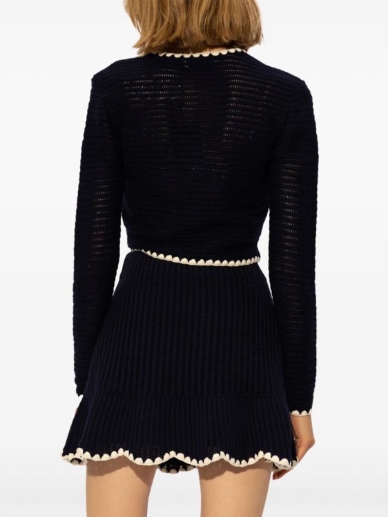 Self-portrait Navy Crochet Contrast Trim Cardigan In Black