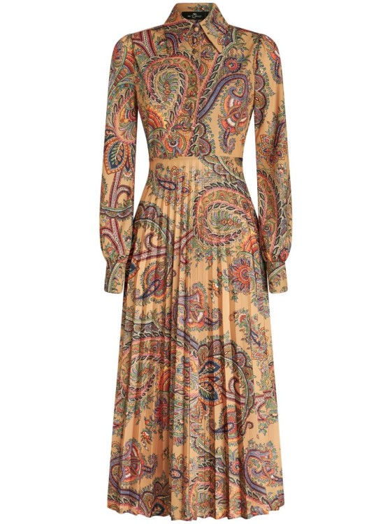 Shop Etro Multicolor Leafy Paisley Midi Dress In Brown