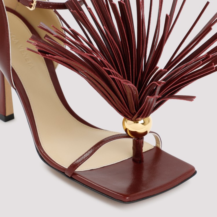 Bottega Veneta Maroon Leather Stretch Strap Heels In Black
