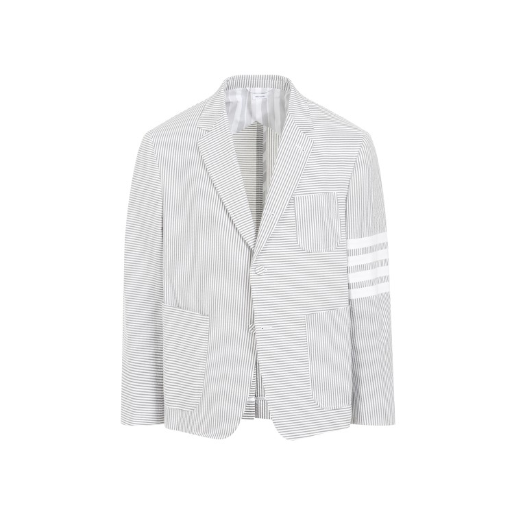 Shop Thom Browne Seersucker Medium Grey Cotton Jacket In White