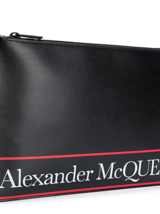 Shop Alexander Mcqueen Black Leather Logo Stripe Clutch Bag