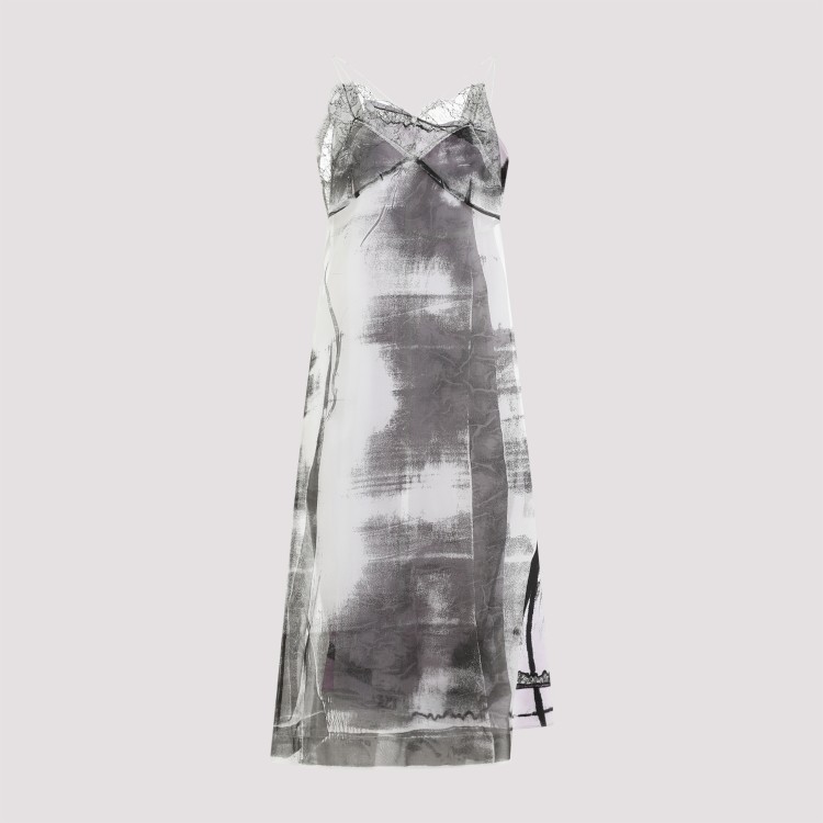 Maison Margiela Lace Trim Abstract-print Midi Slip Dress In Grey