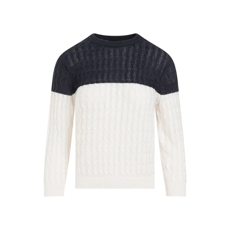 Shop Theory Nocturne Navy-blue Linen Color Block Sweater In White