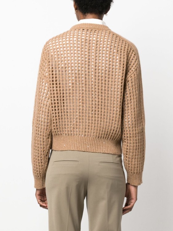 Shop Brunello Cucinelli Open-knit Sequinned Jumper In Brown