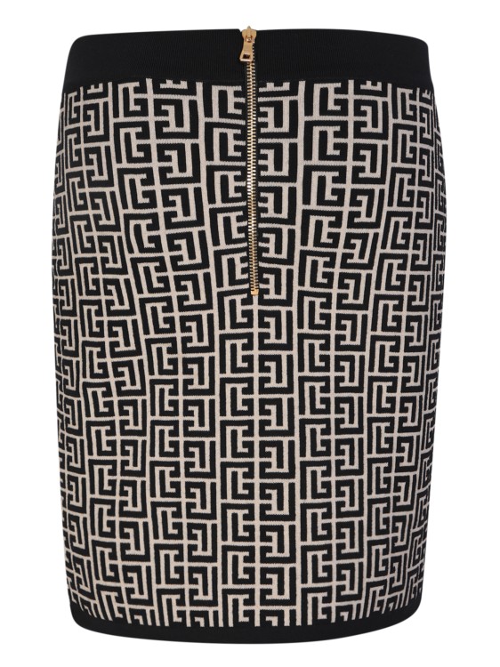 Shop Balmain Monogram Jacquard Knit Skirt In Black