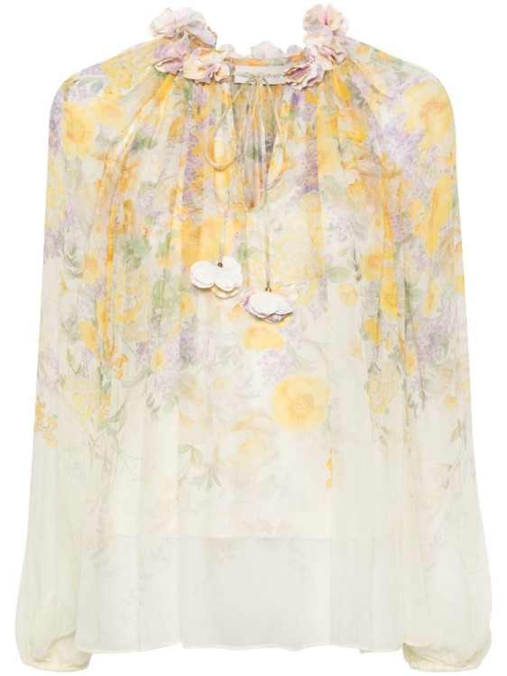 Zimmermann Harmony Billow Floral-print Blouse In Yellow