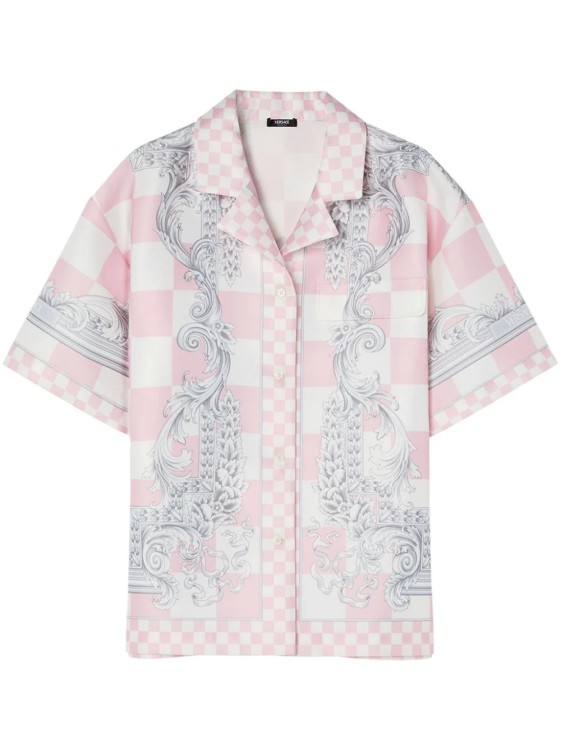Versace Multicolored Barocco Checked Shirt In Pink