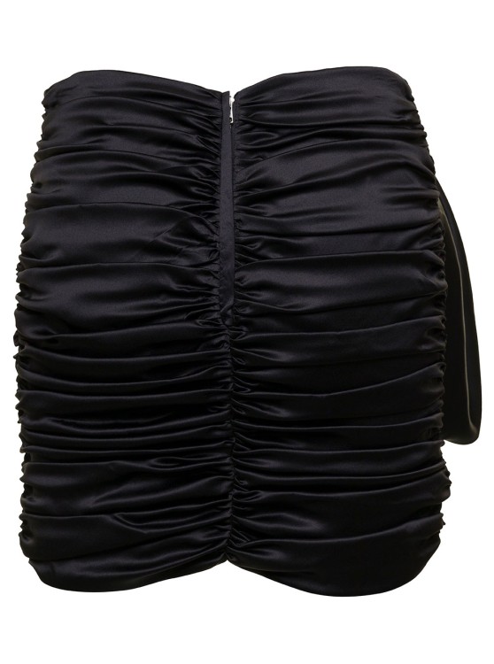 Shop Dolce & Gabbana Short Black Draped Skirt With Bow Detail In Stretch Silk
