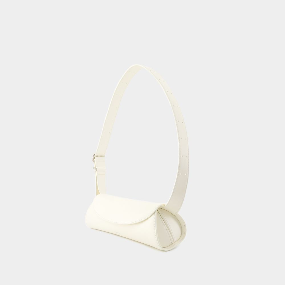 Jil Sander Small Leather Shoulder Bag With Adjustable Handle In White
