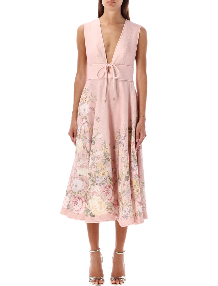 Shop Zimmermann Waverly Midi Rose Dress In Pink