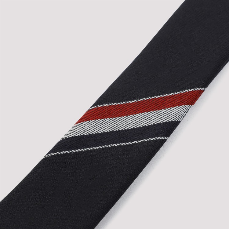 Shop Thom Browne Navy Wool Tie In Black