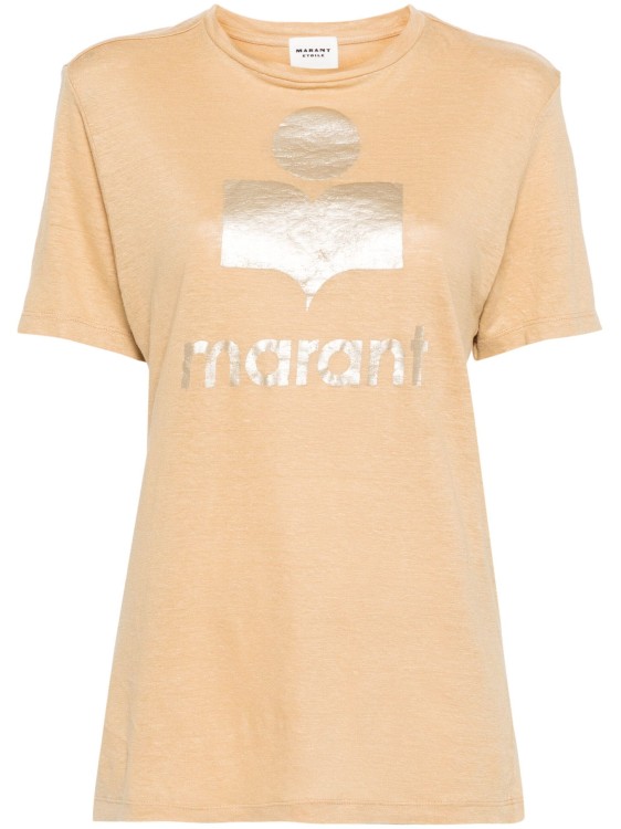 Shop Isabel Marant Étoile T-shirt Zewel Logo-print Beige In Orange
