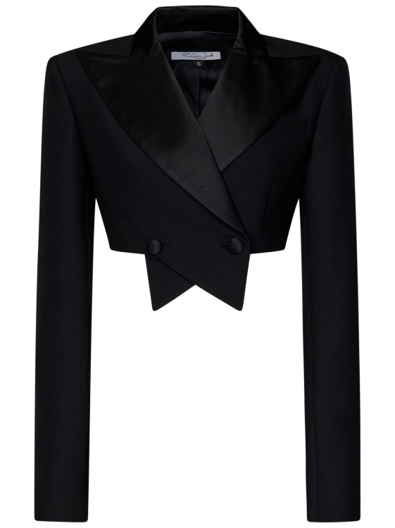 Shop Laquan Smith Short Double-breasted Tuxedo Blazer In Black